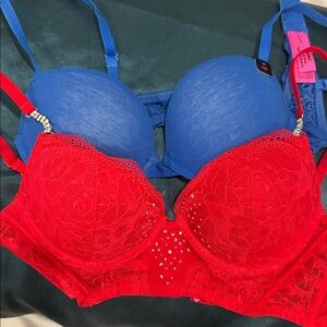 Elegant Red and Blue Lace Bras - Never worn